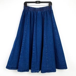 Vintage long denim skirt with elastic waist by Chatts Island, fits medium/large